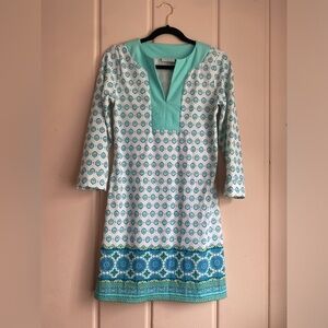 Cabana Life Teal and White Long Sleeve Dress